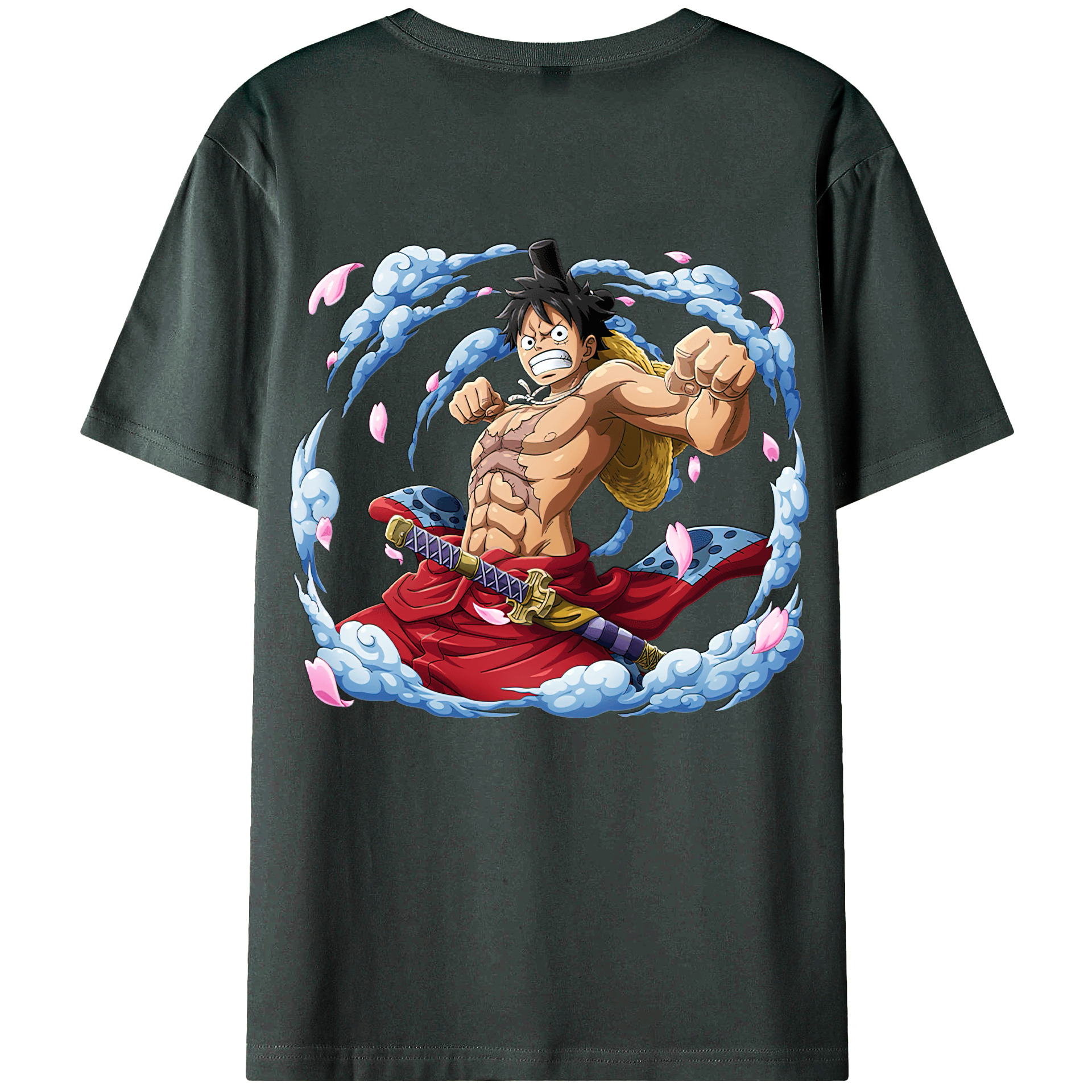 ワンピース モンキー・D・ルフィ ONE PIECE Monkey D. Luffy 綿100％ メンズ半袖Tシャツ（バックプリント） 通気性